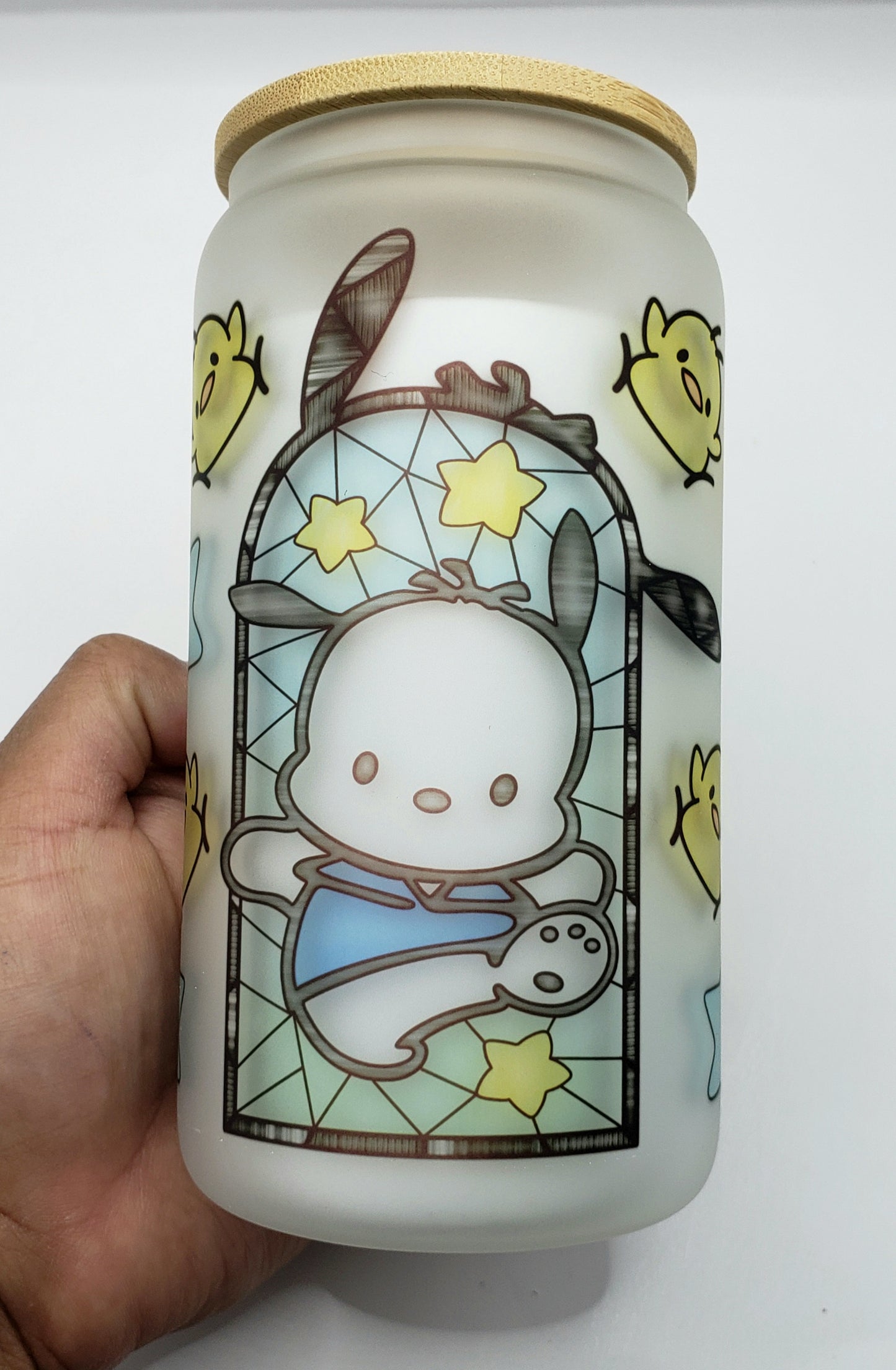 Kawaii White Dog Glass can Cup 16 oz (Frosted)