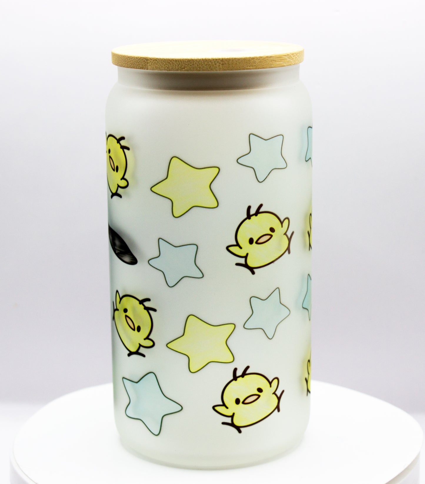 Kawaii White Dog Glass can Cup 16 oz (Frosted)