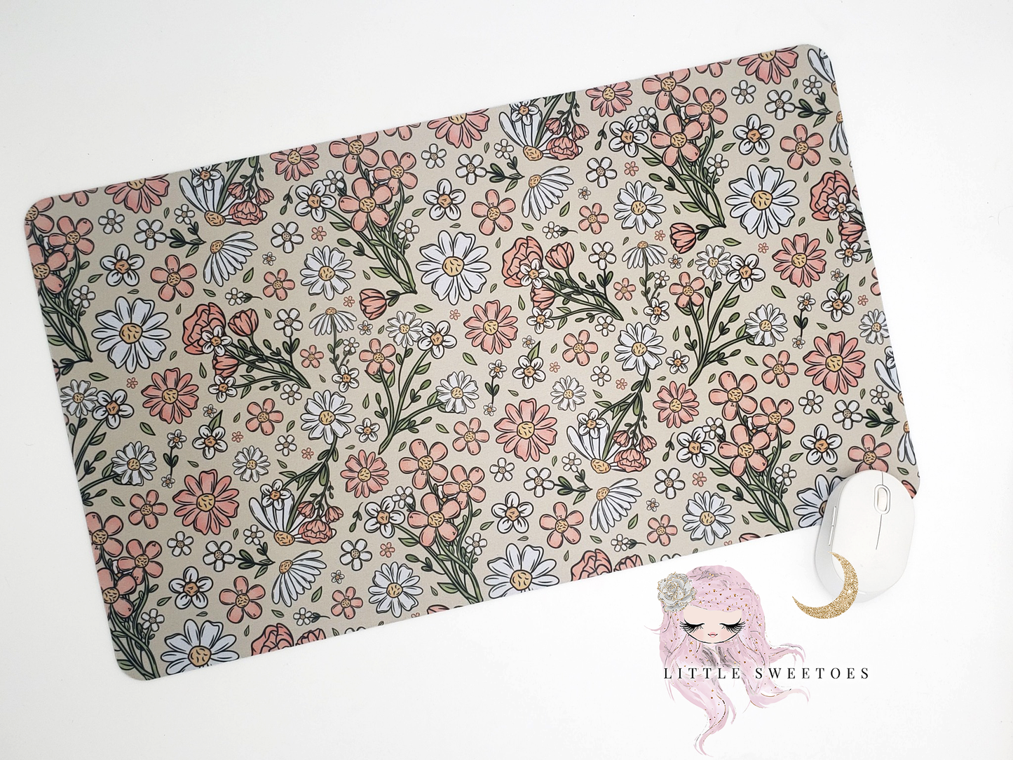 Flowers with Beige Background Large Desk MousePad