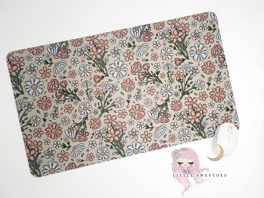 Flowers with Beige Background Large Desk MousePad